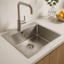 Fregadero Quadri Dixton 50 de acero inoxidable 500x450 mm con orificio para grifo sobre encimera 1208967081